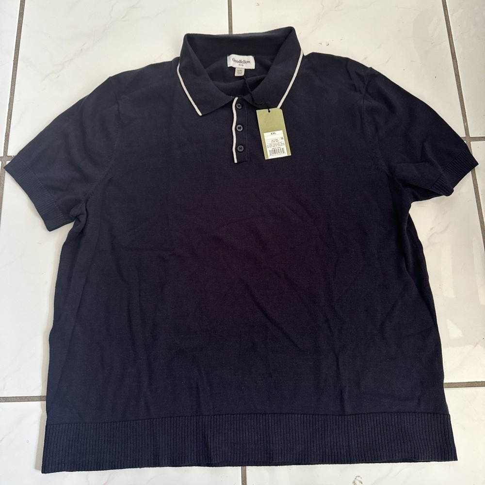 Goodfellow Polo Shirt Mens 2XL Navy Blue Short Sleeve Preppy Casual Relaxed NWT